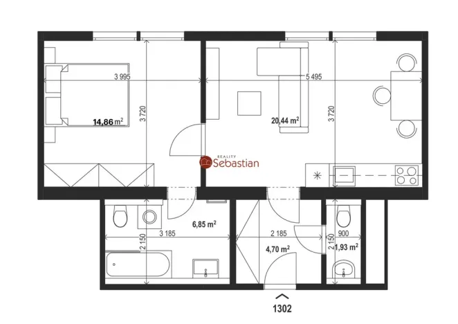 Pronájem bytu 2+kk, Teplice - Trnovany, Antonína Sochora, 47 m2