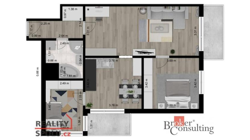 Prodej bytu 3+1, Liberec - Liberec VI-Rochlice, Nádvorní, 72 m2
