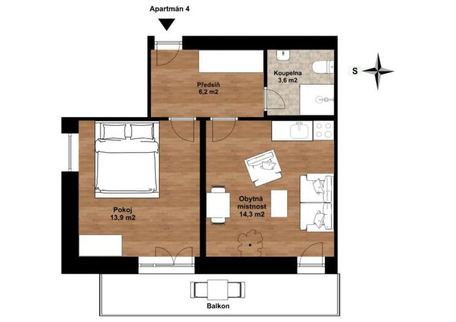 Prodej bytu 2+kk, Křišťanov - Arnoštov, 39 m2