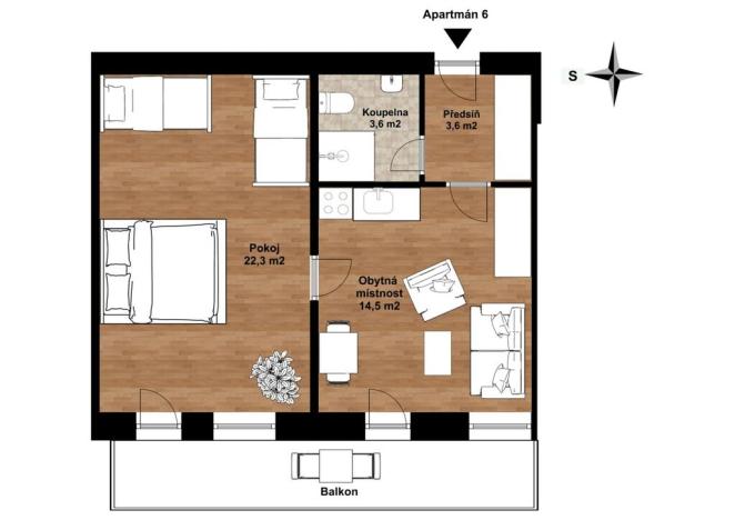Prodej bytu 2+kk, Křišťanov - Arnoštov, 44 m2