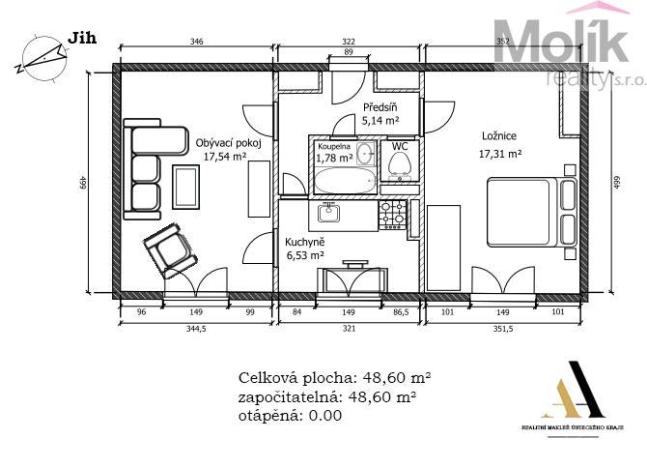 Prodej bytu 2+1, Duchcov, Jungmannova, 49 m2