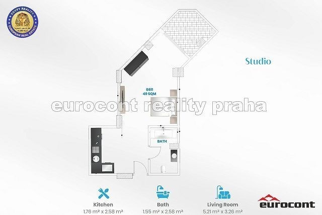 Prodej bytu 1+kk, Hurghada, Egypt, شارع البحر, 45 m2