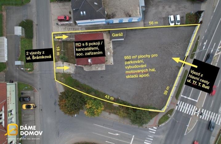 Pronájem pozemku pro komerční výstavbu, Zlín, Šrámkova, 950 m2