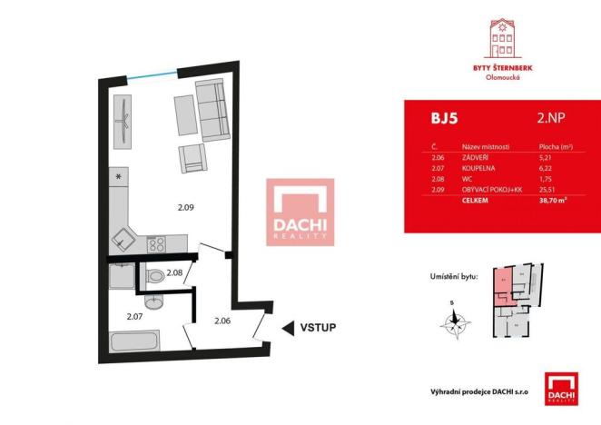 Prodej bytu 1+kk, Šternberk, 38 m2