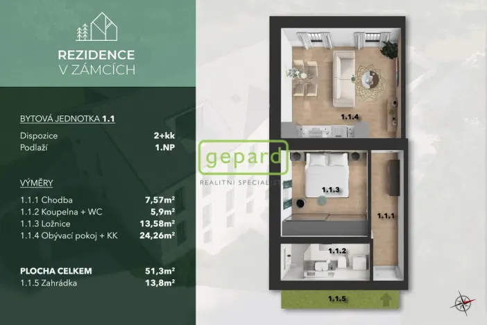 Prodej bytu 2+kk, Praha - Bohnice, V Zámcích, 51 m2