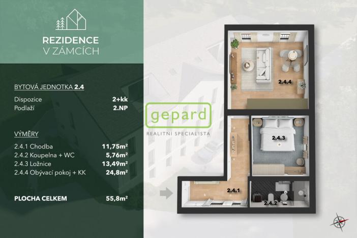 Prodej bytu 2+kk, Praha - Bohnice, V Zámcích, 55 m2