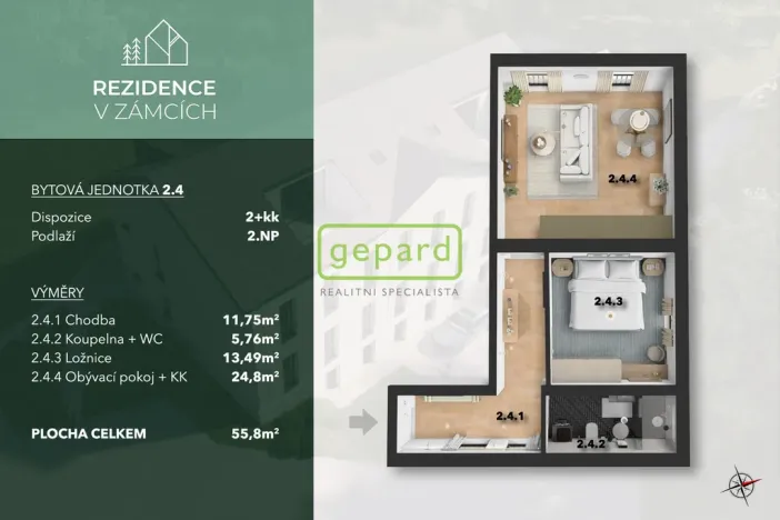 Prodej bytu 2+kk, Praha - Bohnice, V Zámcích, 57 m2