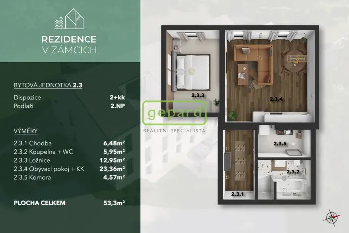 Prodej bytu 2+kk, Praha - Bohnice, V Zámcích, 54 m2