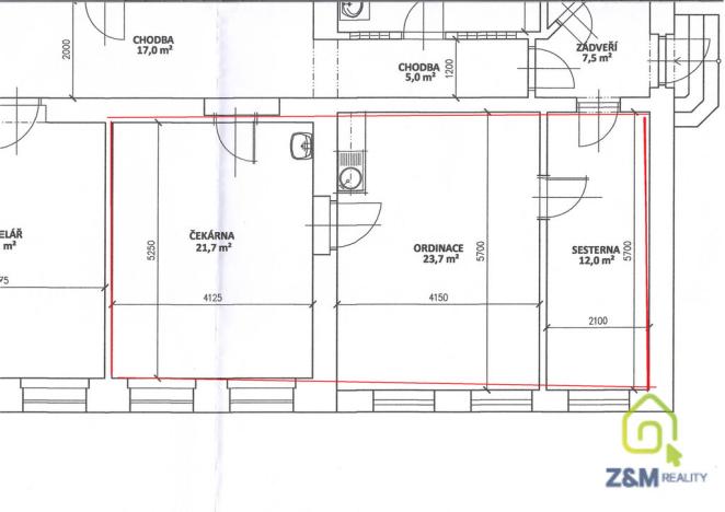 Pronájem ordinace, Sokolov, nábřeží Petra Bezruče, 47 m2