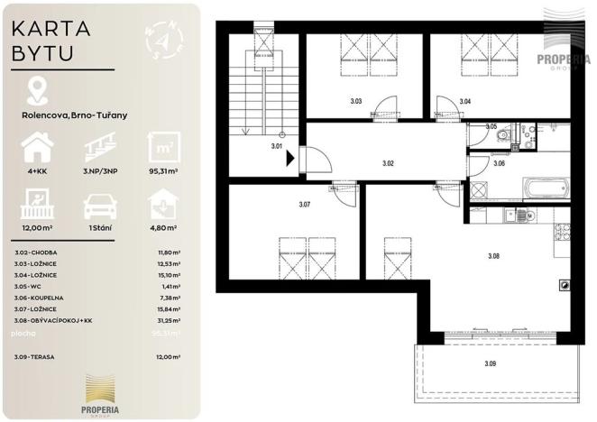 Prodej bytu 4+kk, Brno, Rolencova, 104 m2