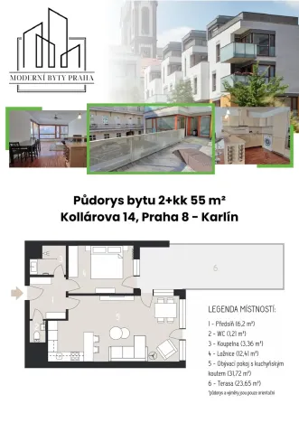 Prodej bytu 2+kk, Praha - Karlín, Kollárova, 55 m2