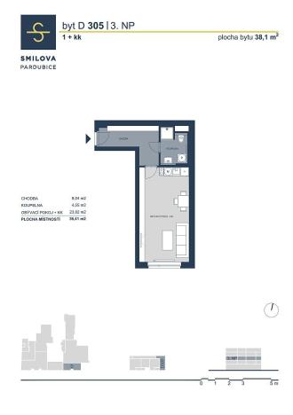 Pronájem bytu 1+kk, Pardubice - Zelené Předměstí, Smilova, 36 m2