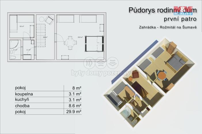 Prodej rodinného domu, Rožmitál na Šumavě - Zahrádka, 150 m2
