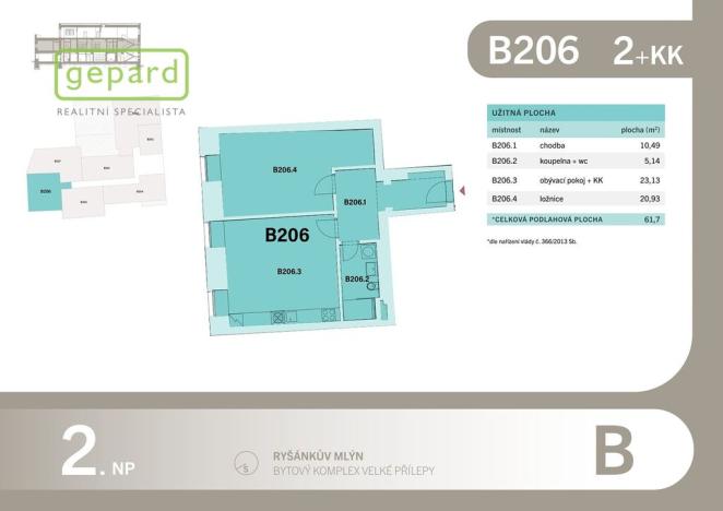 Prodej bytu 2+kk, Velké Přílepy, Pražská, 62 m2