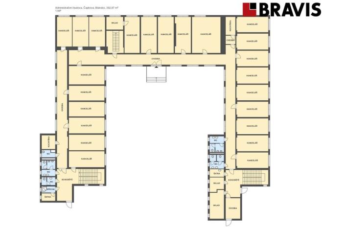 Pronájem kanceláře, Blansko, Čapkova, 1385 m2