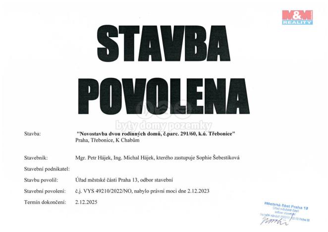 Prodej pozemku pro bydlení, Praha - Třebonice, 1007 m2