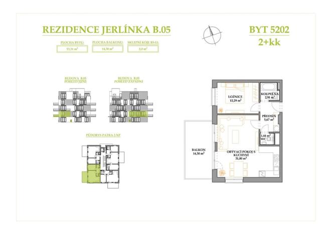 Prodej bytu 2+kk, Brno, Jerlínová, 53 m2