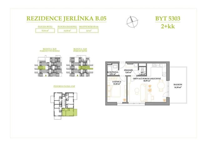 Prodej bytu 2+kk, Brno, Jerlínová, 53 m2