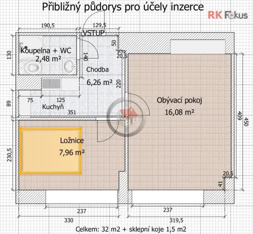 Pronájem bytu 2+kk, Třebíč - Borovina, Řípovská, 33 m2