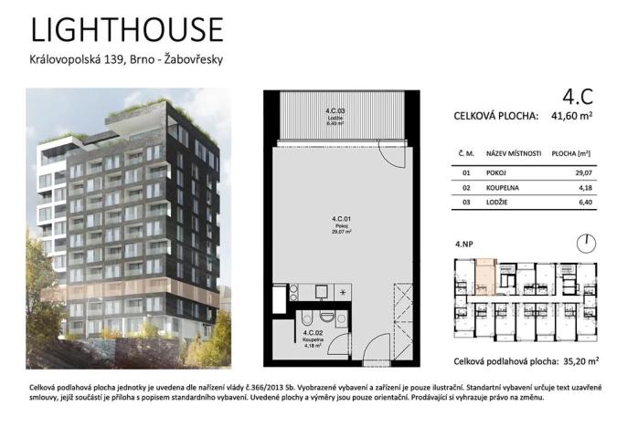 Pronájem bytu 1+kk, Brno, Královopolská, 42 m2