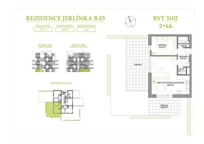 Prodej bytu 2+kk, Brno, Jerlínová, 53 m2