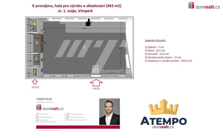 Pronájem skladu, Vimperk - Vimperk II, 1. máje, 463 m2