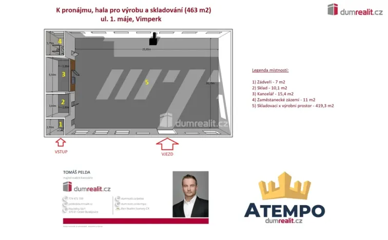 Pronájem skladu, Vimperk - Vimperk II, 1. máje, 463 m2