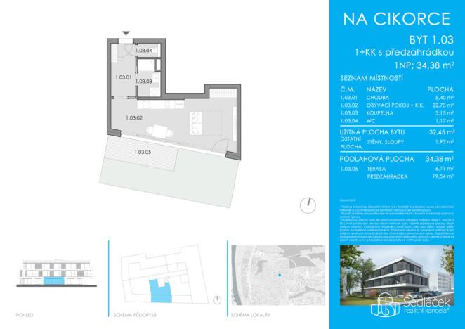 Prodej bytu 1+kk, Praha - Modřany, Na Cikorce, 34 m2