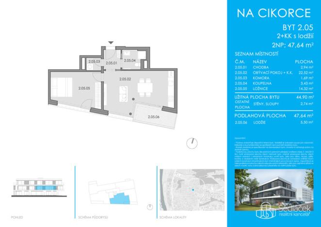 Prodej bytu 2+kk, Praha - Modřany, Na Cikorce, 47 m2