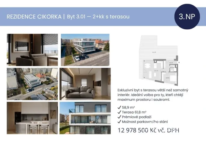 Prodej bytu 2+kk, Praha - Modřany, Na Cikorce, 58 m2