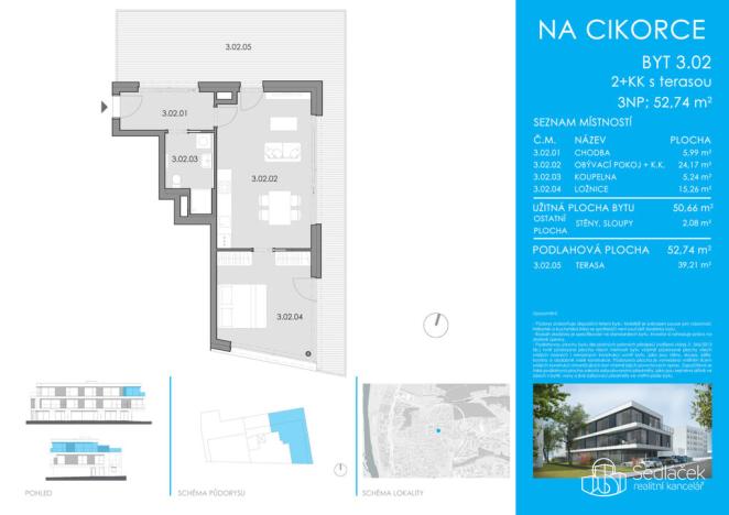 Prodej bytu 2+kk, Praha - Modřany, Na Cikorce, 52 m2