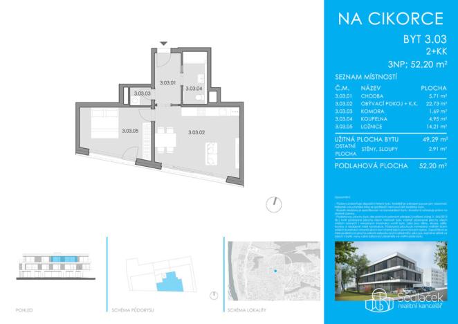 Prodej bytu 2+kk, Praha - Modřany, Na Cikorce, 52 m2
