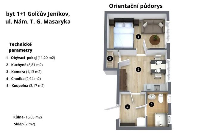 Prodej bytu 1+1, Golčův Jeníkov, Nám. T. G. Masaryka, 46 m2