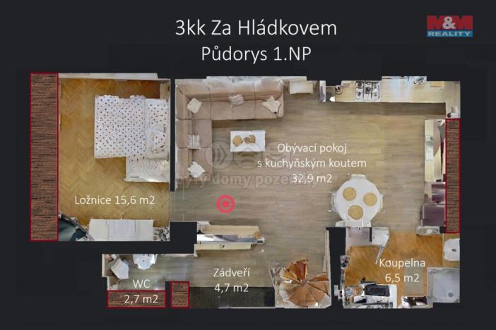 Prodej bytu 3+kk, Praha - Střešovice, Za Hládkovem, 95 m2