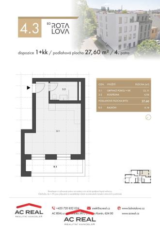 Prodej bytu 1+kk, Brno - Husovice, Rotalova, 28 m2