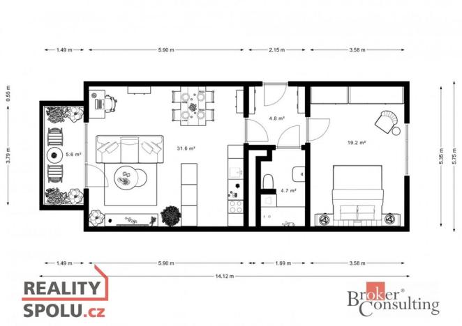 Prodej bytu 2+kk, Praha - Uhříněves, Karla Zicha, 66 m2