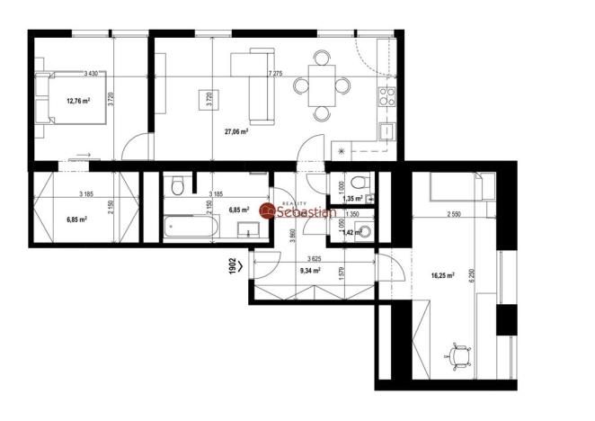 Pronájem bytu 3+kk, Teplice - Trnovany, Antonína Sochora, 80 m2