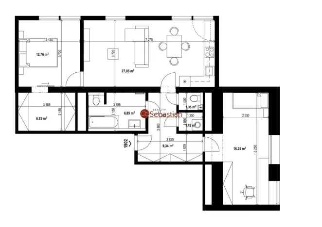 Pronájem bytu 3+kk, Teplice - Trnovany, Antonína Sochora, 80 m2
