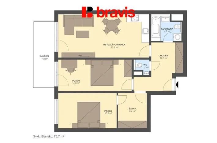 Prodej bytu 3+kk, Blansko, Zborovec, 75 m2