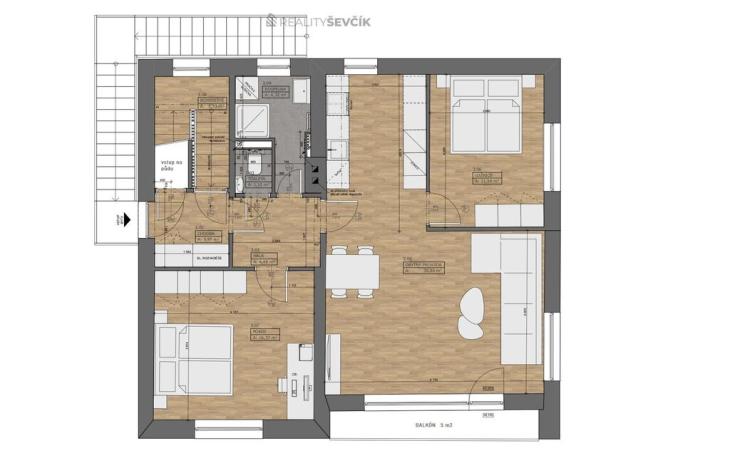 Pronájem bytu 3+kk, Hluboká nad Vltavou, Husova, 77 m2