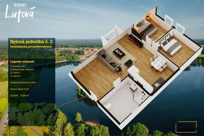 Prodej bytu 3+kk, Chlum u Třeboně - Lutová, 67 m2