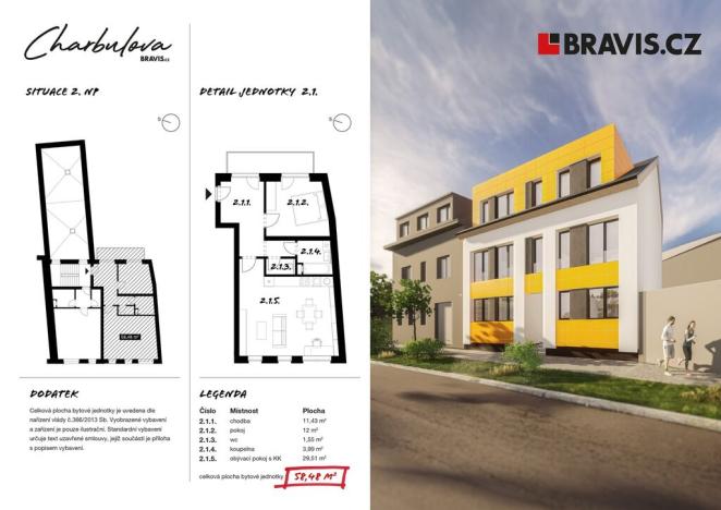 Prodej bytu 2+kk, Brno - Černovice, Charbulova, 58 m2