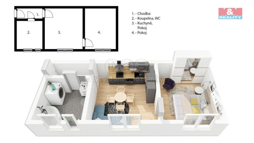 Prodej bytu 1+1, Jaroměř - Jakubské Předměstí, Slovenského nár. povstání, 46 m2