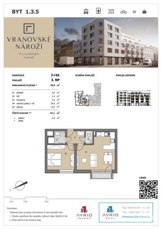 Prodej bytu 2+kk, Brno - Husovice, Vranovská, 47 m2