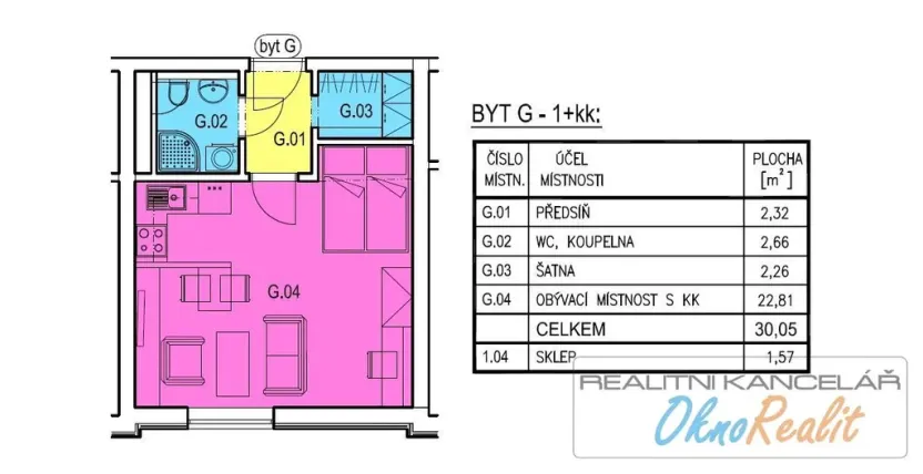 Pronájem bytu 1+kk, Brno - Slatina, Tilhonova, 30 m2