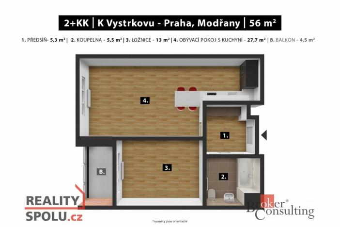 Prodej bytu 2+kk, Praha - Modřany, K Vystrkovu, 56 m2
