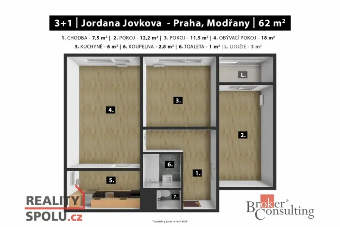 Prodej bytu 3+1, Praha - Modřany, Jordana Jovkova, 62 m2