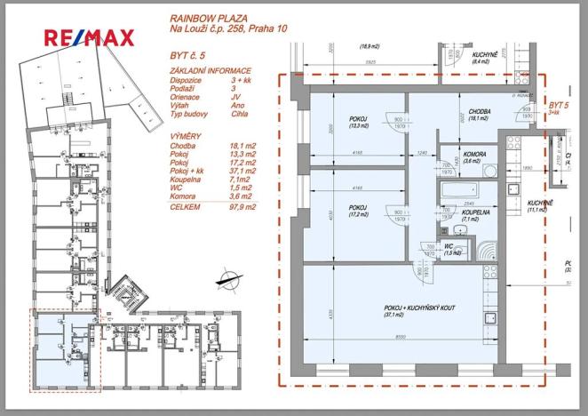 Pronájem bytu 3+kk, Praha - Vršovice, Na louži, 97 m2