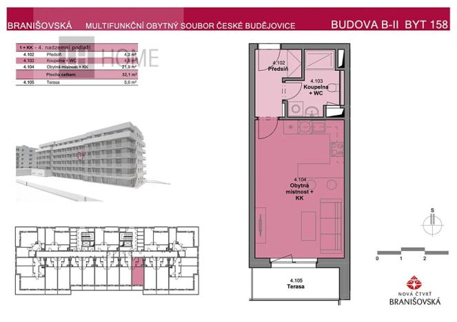 Prodej bytu 1+kk, České Budějovice, Branišovská, 32 m2