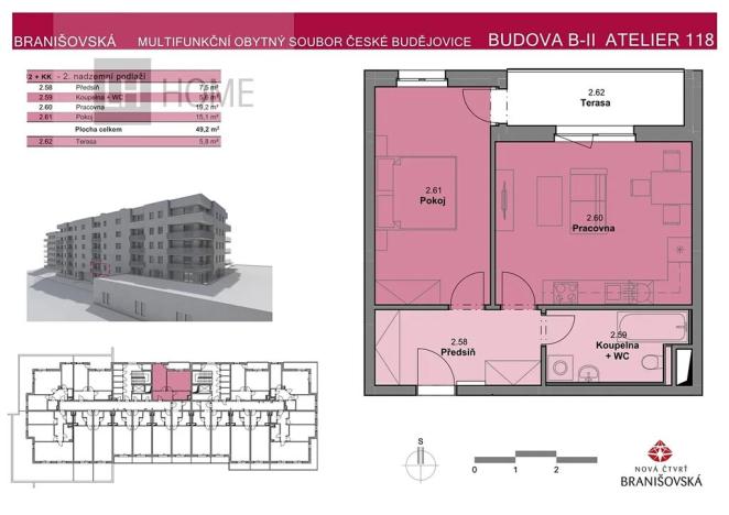 Prodej bytu 2+kk, České Budějovice, Branišovská, 49 m2